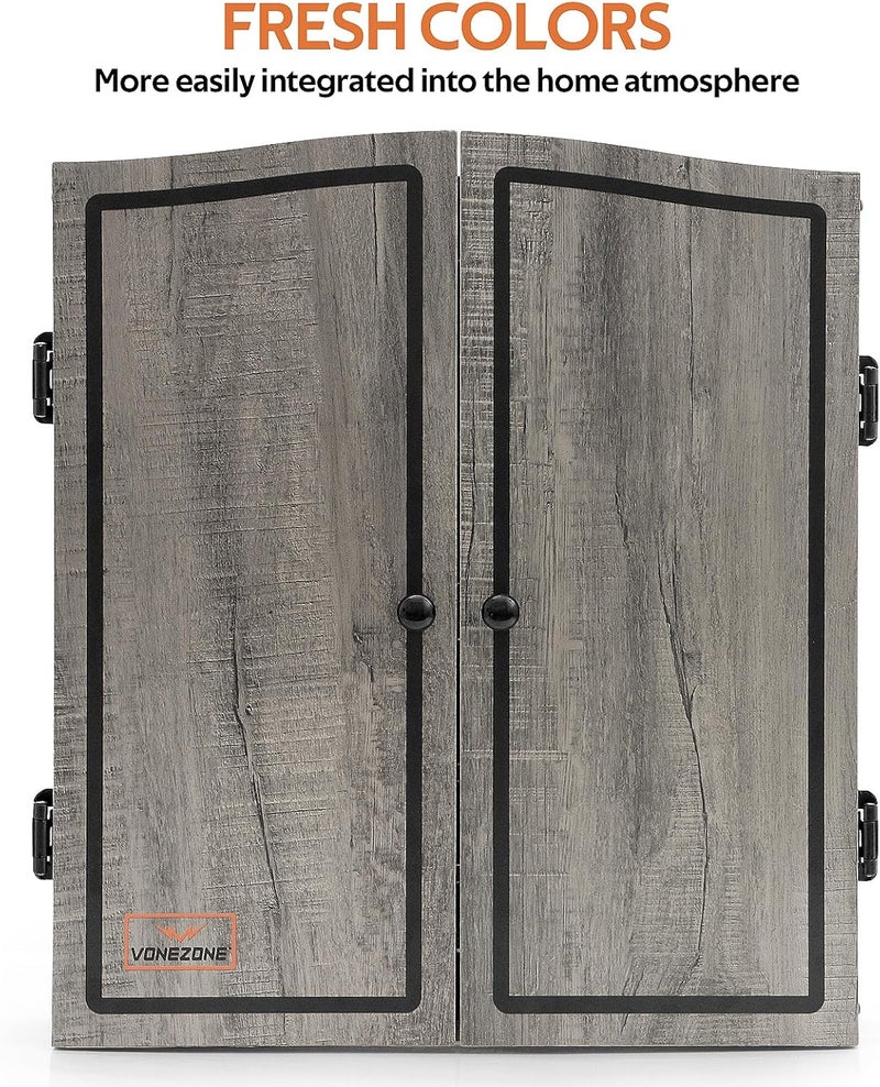vonezone Dartboard Cabinet Set - Easy Assembly One Piece Sports Hemp Dartboard Scoreboard - Play Immediately - 6 Dart Chalk Set for Home Game Bar Accessories, Gray - Image 5